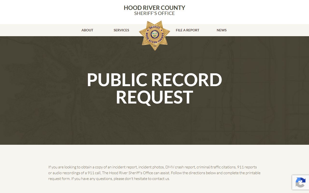 Hood River County inmate records request page for sheriff reports