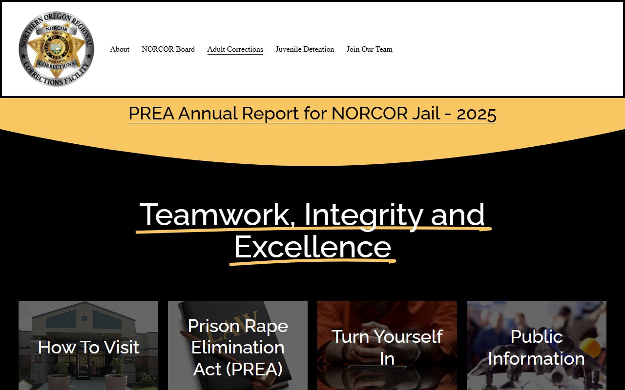 NORCOR Adult Corrections page with roster and jail service links