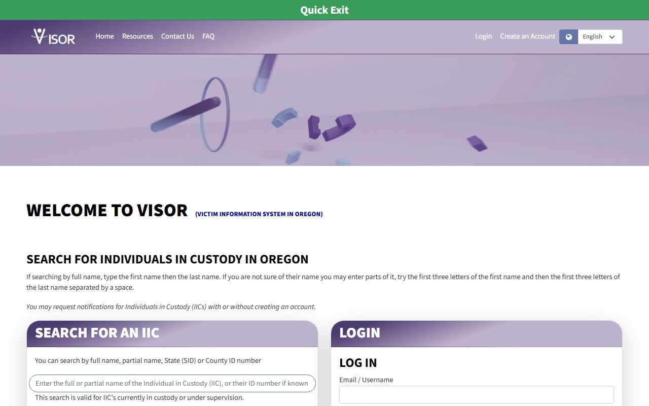 Hood River County inmate search Oregon VISOR custody locator